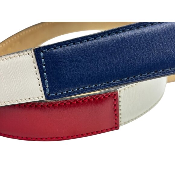 ALAIA Red White Blue Leather Color Block Thin Buckle Belt 70 US 28 Skinny 1.25" - Picture 9 of 14